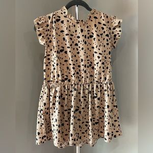 All Over Print Ruffle Trim Peplum Blouse